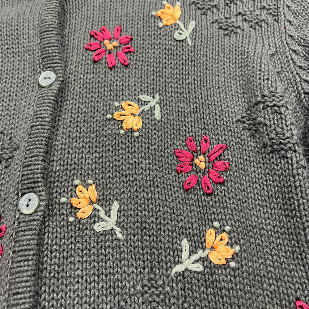 Christopher & Banks Sweater Women's Large Green Floral Hand Embroidered Cardigan - Picture 2 of 11
